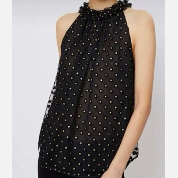 LOFT Tops - NWT LOFT Black and gold Polka Dot sleeveless high neck Blouse S​